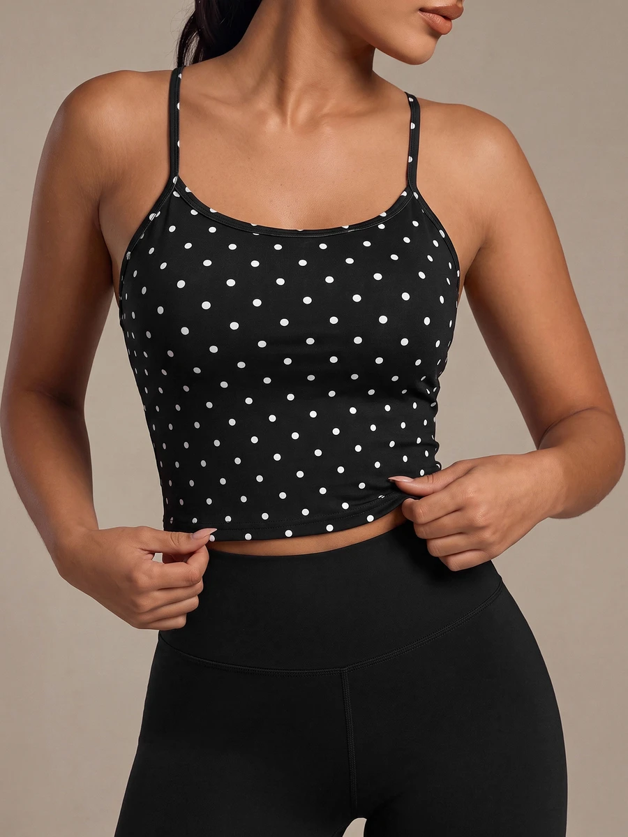 Dewbera Dewbera Women's Polka Dot Print Criss-Cross Back Sports Tank Top - Multicolor - View 1