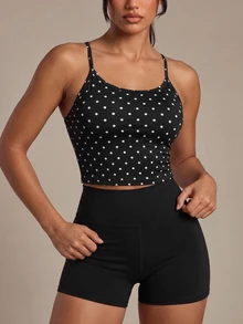 Dewbera Dewbera Women's Polka Dot Print Criss-Cross Back Sports Tank Top - Multicolor - View 7