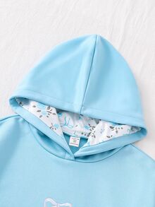 SHEIN Sparklyn 青少年女孩休閒可愛時尚粉色蝴蝶結刺繡運動衫，適合女孩，藍色學院風，秋季告別舞會 - 藍色 - 查看 7