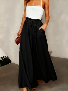 SHEIN PariChic 女士纯色休闲裤 - 黑色 - 查看 3