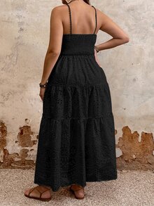 SHEIN LUNE 大码女式吊带修身休闲长裙，度假风 - 黑色 - 查看 2