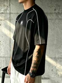 Sport MetroGents Kaos Olahraga Pullover Leher Bulat Motif Laba-laba Pria - Hitam - View 4