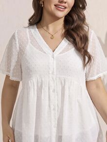 SHEIN LUNE Plus Size Women's Solid Color Casual Versatile Daily Wear Shirt - White - View 5