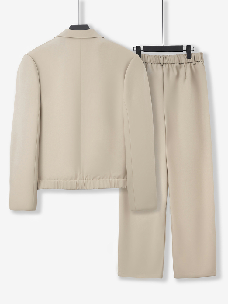 HUEFORM Men's Khaki Double-Breasted Notch Lapel Blazer And Pleated Wide Leg Trousers Suit Set - Khaki - View 2