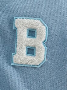 SHEIN Baby Boy Blue & White Color‑Block Baseball Jacket, Letter Embroidery Long‑Sleeve Outerwear, Casual Coat For Spring Fall Daily Holiday Outdoor Play - Baby Blue - View 7