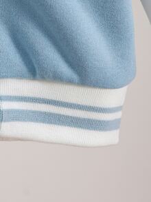 SHEIN Baby Boy Blue & White Color‑Block Baseball Jacket, Letter Embroidery Long‑Sleeve Outerwear, Casual Coat For Spring Fall Daily Holiday Outdoor Play - Baby Blue - View 6