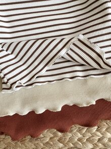 SHEIN 女嬰針織純色條紋圓領休閒T恤上衣 3件套 - 彩色 - 查看 7