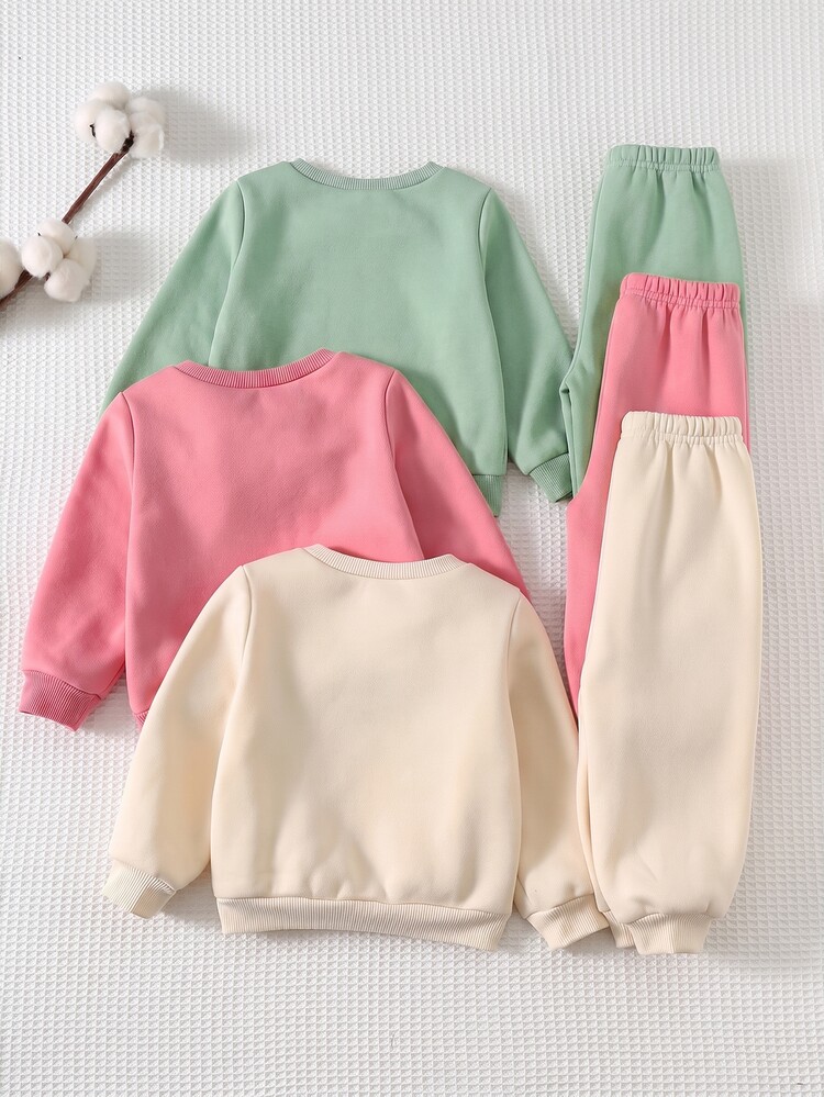 Cozy Pixies Young Girl Young Girl Kids Young Girl Young Girl Soft Neck Long Sleeve Sweatshirt Elastic Long Autumn Winter Pants 6 - Set Versatile Comfortable - Multicolor - View 2