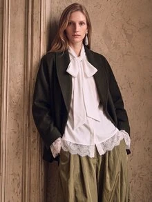 Anewsta 女式秋冬现代双面羊毛面料时尚百搭纯色宽松羊毛休闲驼色夹克 - 咖啡棕 - 查看 9