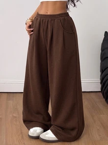 Coolane 女款大尺碼春夏街頭時尚休閒復古燈芯絨紋理長款寬鬆長褲 秋季 - 棕色 - 查看 5