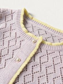Flora Isola Flora Isola Retro Elegant Party Contrasting Rolled Edge Button Women's Cardigan, Women's Autumn Office Outfit - Pink - View 9