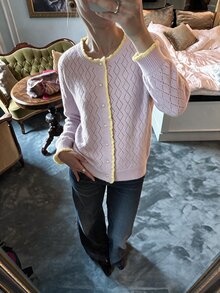 Flora Isola Flora Isola Retro Elegant Party Contrasting Rolled Edge Button Women's Cardigan, Women's Autumn Office Outfit - Pink - View 2