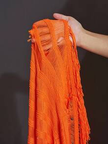 Slaydiva Plus Size Summer Sleeveless Hollow Sheer Maxi Fitted Dress For Vacation - Burnt Orange - View 10
