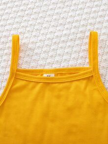 SHEIN 3件組女童大童春/秋返校穿搭黃藍配色拼色復古休閒磨毛格紋/針織/軟牛仔布料，彩色格紋領襯衫、細肩帶背心、寬腿褲三件套，適合返校、戶外出遊、購物、日常穿著、度假的多功能童裝 - 黃色 - 查看 8