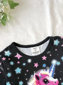 SHEIN 女童 1件裝 反光星系印花睡衣上衣與睡褲套裝 - 彩色 - 查看 4