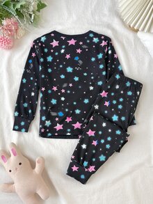 SHEIN 女童 1件裝 反光星系印花睡衣上衣與睡褲套裝 - 彩色 - 查看 2