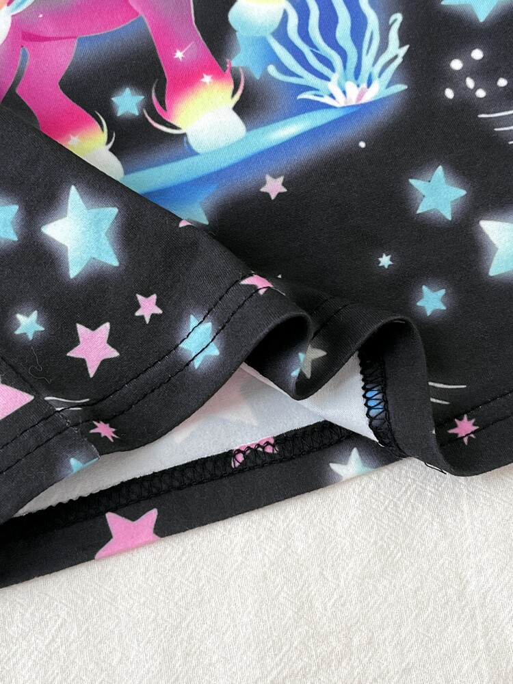 SHEIN Young Girl 1pc Reflective Galaxy Print Sleep Top & 1pc Sleep Pants Pajamas Set - Multicolor - View 6