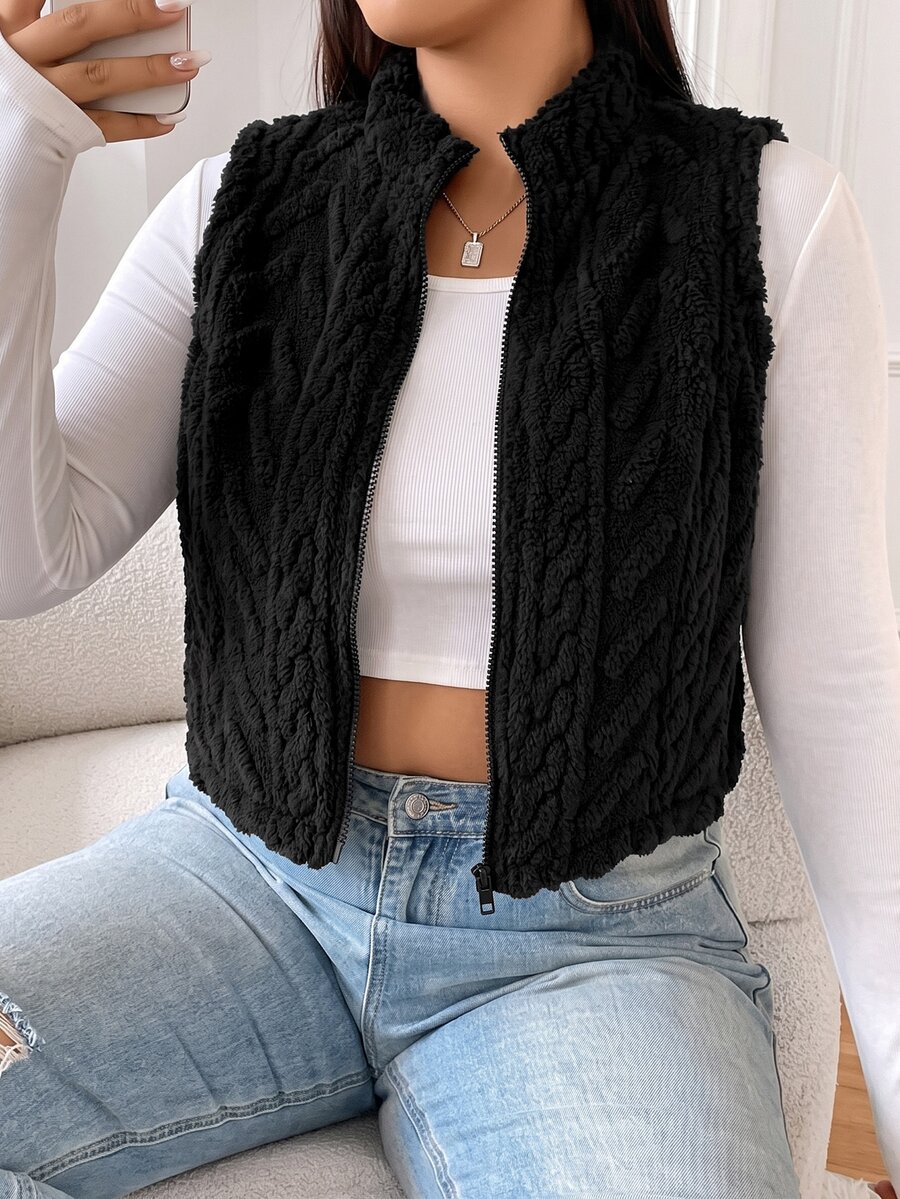 Solflare Plus Size Women's Zipper Front Casual Fleece Vest Jacket Winter