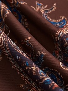 Breezaya Blus Wanita Musim Gugur/Dingin Terbaru Motif Paisley dengan Hiasan Ruffle, Cocok untuk Acara Brunch, Semua Nuansa Cokelat, Gaya Boho - Coffee Brown - View 5