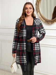 TrendSteals 大尺碼女款優雅休閒復古格紋對比色印花前開襟薄款夾克外套 冬季大衣 2026秋季時尚 - 彩色 - 查看 5