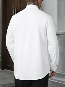 Manfinity Homme 男士長袖白色襯衫，飾有裝飾鈕扣，優雅休閒前開鈕扣領襯衫，適合城市短途旅行、度假、婚禮及其他場合 - 白色 - 查看 2