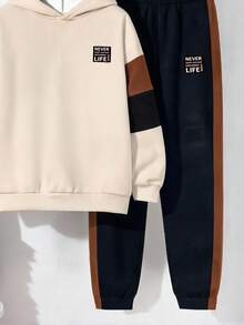 Teen Boy Casual Minimalist Long Sleeve Comfortable Hoodie & Pants 2 Pieces Set Suitable For Autumn/Winter Matching Set Vacation Squishy Comfortable - Multicolor - View 5