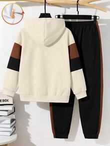 Teen Boy Casual Minimalist Long Sleeve Comfortable Hoodie & Pants 2 Pieces Set Suitable For Autumn/Winter Matching Set Vacation Squishy Comfortable - Multicolor - View 3