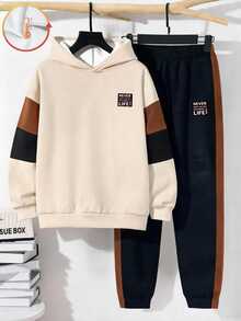 Teen Boy Casual Minimalist Long Sleeve Comfortable Hoodie & Pants 2 Pieces Set Suitable For Autumn/Winter Matching Set Vacation Squishy Comfortable - Multicolor - View 6