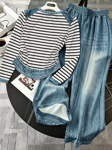 Franclia Women's Striped Colorblock Long Sleeve Top And Pants Casual Daily 2 Pieces Set - Multicolor - View 2
