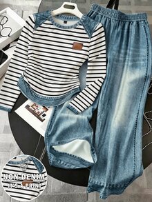 Franclia Women's Striped Colorblock Long Sleeve Top And Pants Casual Daily 2 Pieces Set - Multicolor - View 1