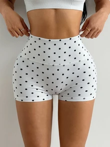 Coolane Polka Dot High-Waisted Athletic Shorts, Perfect For A Cute Pilates Workout Routine At The Gym - White - View 4