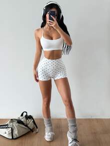 Coolane Polka Dot High-Waisted Athletic Shorts, Perfect For A Cute Pilates Workout Routine At The Gym - White - View 1