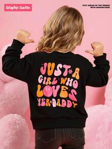 SHEIN Playful Pals 女嬰休閒可愛日系風彩色花朵漸層趣味字母印花圓領衛衣幼兒女童服飾 - 黑色 - 查看 5