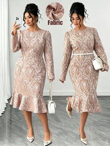 Elenzga Robes Grande Taille Automne - Kaki - Voir 1