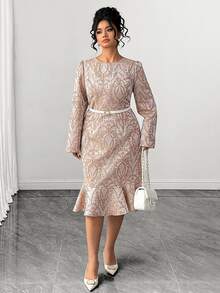 Elenzga Robes Grande Taille Automne - Kaki - Voir 4