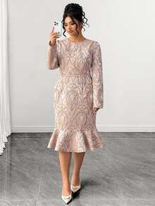 Elenzga Robes Grande Taille Automne - Kaki - Voir 6