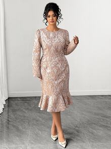 Elenzga Robes Grande Taille Automne - Kaki - Voir 3