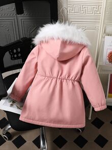 SHEIN Explorewe 年轻女孩粉色复合夹克，带可拆卸兜帽和毛领，休闲日常穿着 - 粉色 - 查看 2