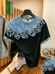 Resyla Summer Casual Colorblock Patchwork Short Sleeve T-Shirt - Multicolor - View 1