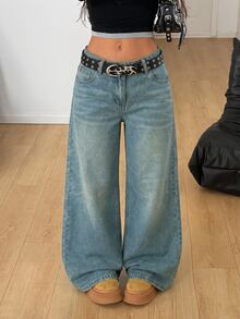 Coolane Women's Low Waist Loose Wide Leg Denim Jeans - Light Wash - View 3