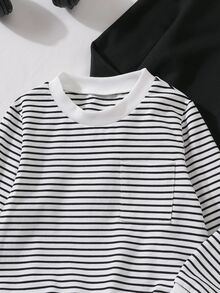 SHEIN 小男孩 3 件組簡約長袖套頭衛衣套裝 日常基礎款服飾 - 彩色 - 查看 3