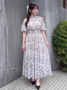 Bijouette Plus Size White Ink Print Cold Shoulder Cinched Waist Dress, Suitable For Commuting, Party, Wedding Guest And Dating, A-Line Long Dress, Perfect For Hiding Belly And Slimming, Suitable For Pear And Apple Body Shapes, Full Size Range Without Tightness, Waist Gathered Design Fashionable And Slimming For All Body Types - Multicolor - View 9