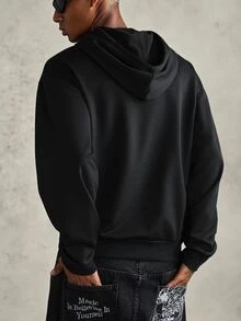 PAVTROS Men's Black Hoodie Sweatshirt With Printed Design, Regular Length, Long Sleeve Avant-Garde Design - Black - View 2
