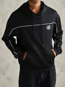 PAVTROS Men's Black Hoodie Sweatshirt With Printed Design, Regular Length, Long Sleeve Avant-Garde Design - Black - View 5