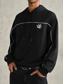 PAVTROS Men's Black Hoodie Sweatshirt With Printed Design, Regular Length, Long Sleeve Avant-Garde Design - Black - View 4