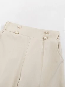 SHEIN Tween Girl) Double Button Straight Leg Elegant Commuter Pants, Fall Clothes, Fall, Holiday Outfits, Casual - Apricot - View 4