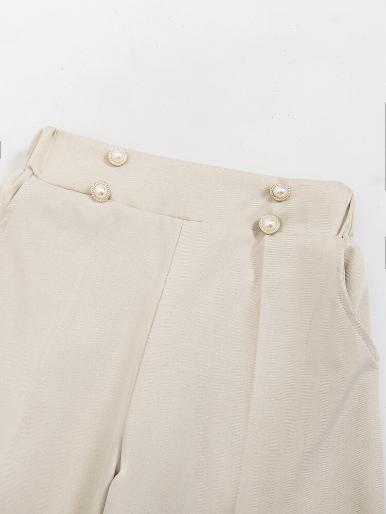 SHEIN Girls (Big) Double Button Straight Leg Elegant Commuter Pants - Apricot - View 4