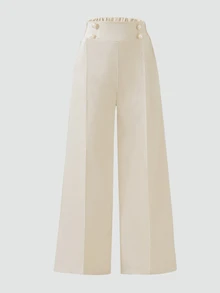 SHEIN Tween Girl) Double Button Straight Leg Elegant Commuter Pants, Fall Clothes, Fall, Holiday Outfits, Casual - Apricot - View 7