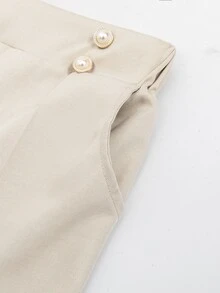 SHEIN Tween Girl) Double Button Straight Leg Elegant Commuter Pants, Fall Clothes, Fall, Holiday Outfits, Casual - Apricot - View 3