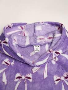 SHEIN 青少年女孩冬季紫色兒童蝴蝶與愛心圖案袋鼠口袋睡袍家居服秋季 - 紫色 - 查看 6